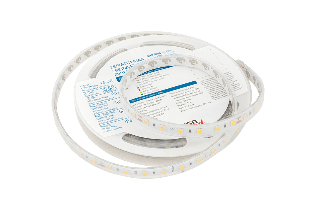 Лента светодиодная LUX5050 60LED/м 14,4Вт/м 24В IP65 Цвет:Нейтральный белый (1метр) (4000K) SWG